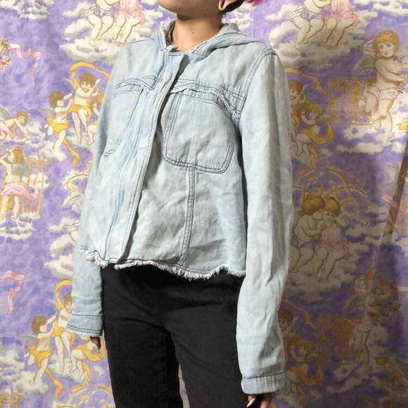 Free people light wash denim zip up hooded jacket - Picture 3 of 4